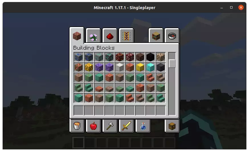 Image of the Minecraft creative menu scrolled down